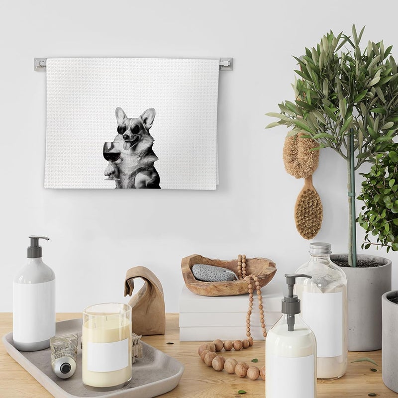 FIicy Corgi Gifts Wine Dog Kitchen Towels, Corgi Gifts for CorgiLovers Wine Lovers Decorative Hand Dish Towel for Kitchen Home Bar, Funny CorgiDog WineLover Home Bar Kitchens Decor(16x24Inch) - Image 4